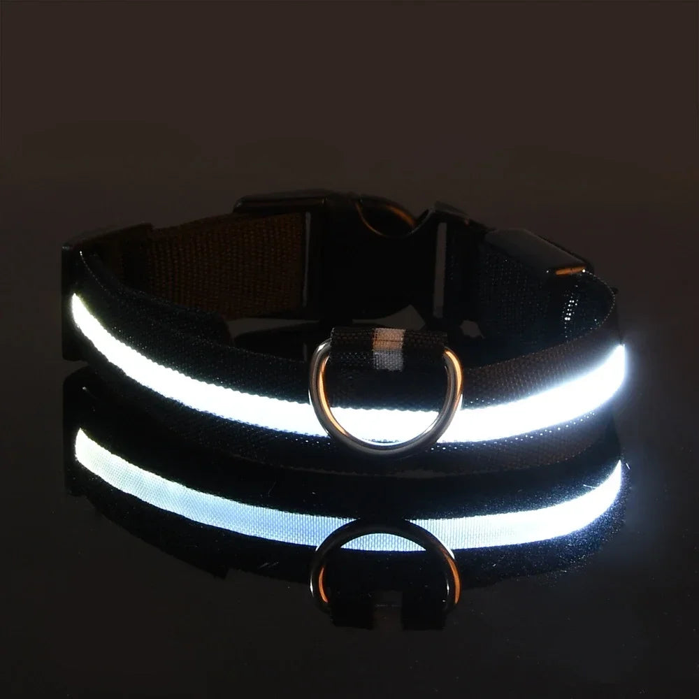 Reflective LED Dog Collar for Night Safety - Durable, Geometric Patterned, Battery-Powered