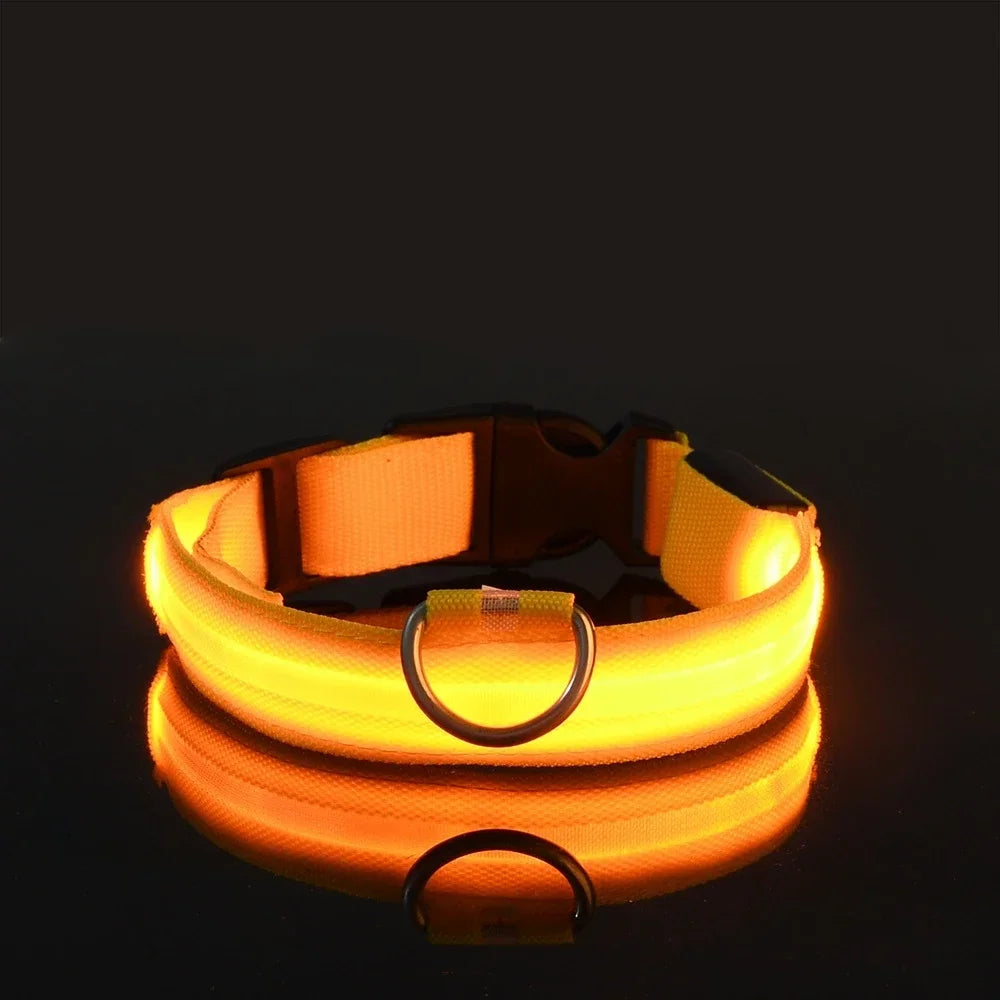Reflective LED Dog Collar for Night Safety - Durable, Geometric Patterned, Battery-Powered