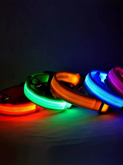 Reflective LED Dog Collar for Night Safety - Durable, Geometric Patterned, Battery-Powered
