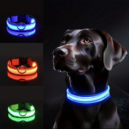 Reflective LED Dog Collar for Night Safety - Durable, Geometric Patterned, Battery-Powered