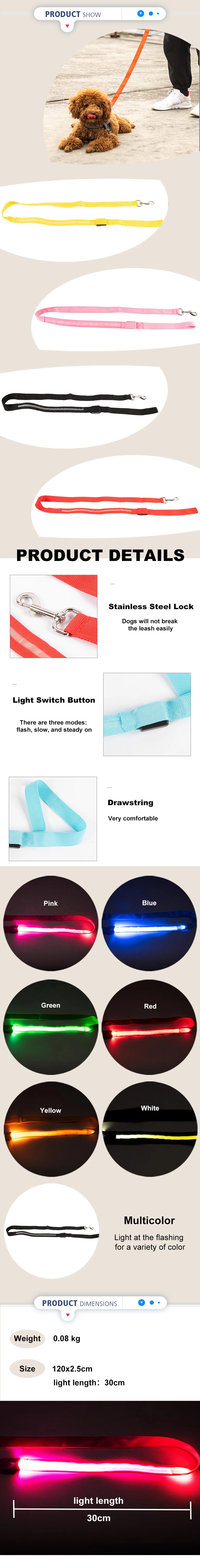LED Light Up Dog Leash For Night Safety