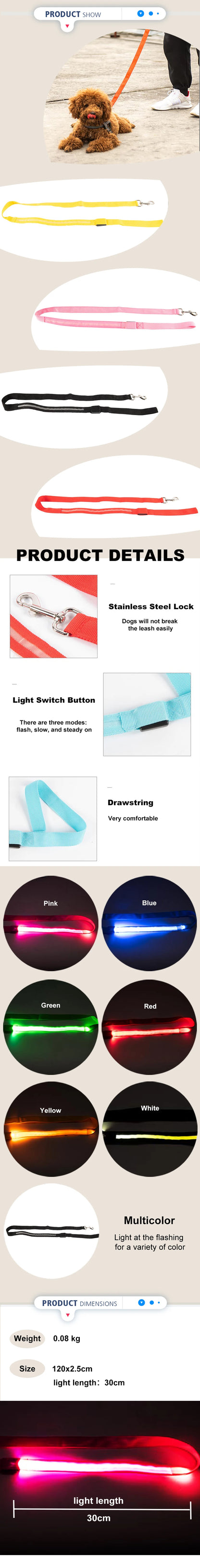 LED Light Up Dog Leash For Night Safety